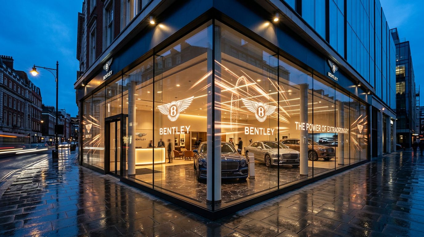 Bentley corner showroom wraparound transparent OLED