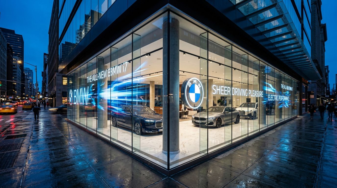 BMW corner showroom wraparound transparent OLED
