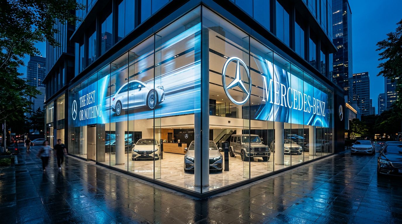 Mercedes-Benz corner showroom wraparound transparent OLED