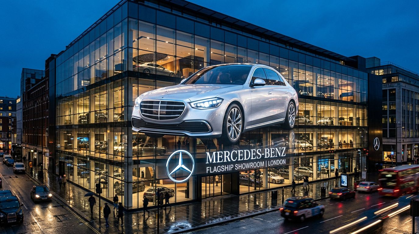 Multi-storey Mercedes-Benz holographic transparent LED facade