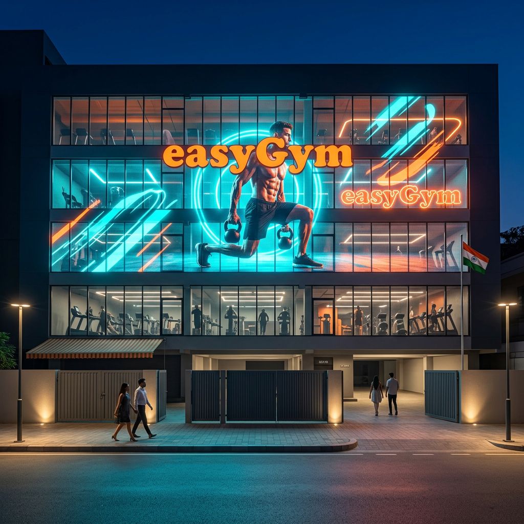 Holographic transparent LED facade on a premium gym — live athlete video turning passers-by into walk-ins