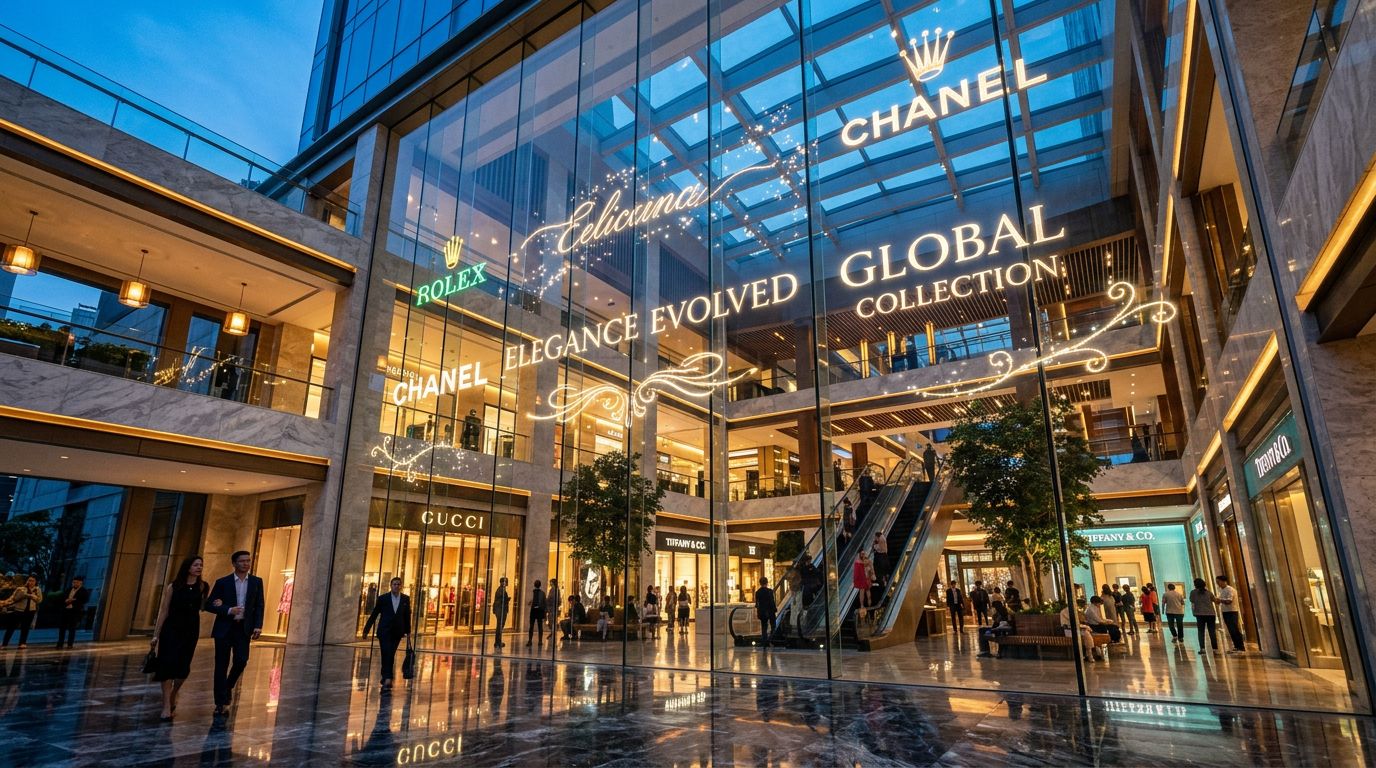 Transparent OLED on a luxury mall and hotel glass atrium