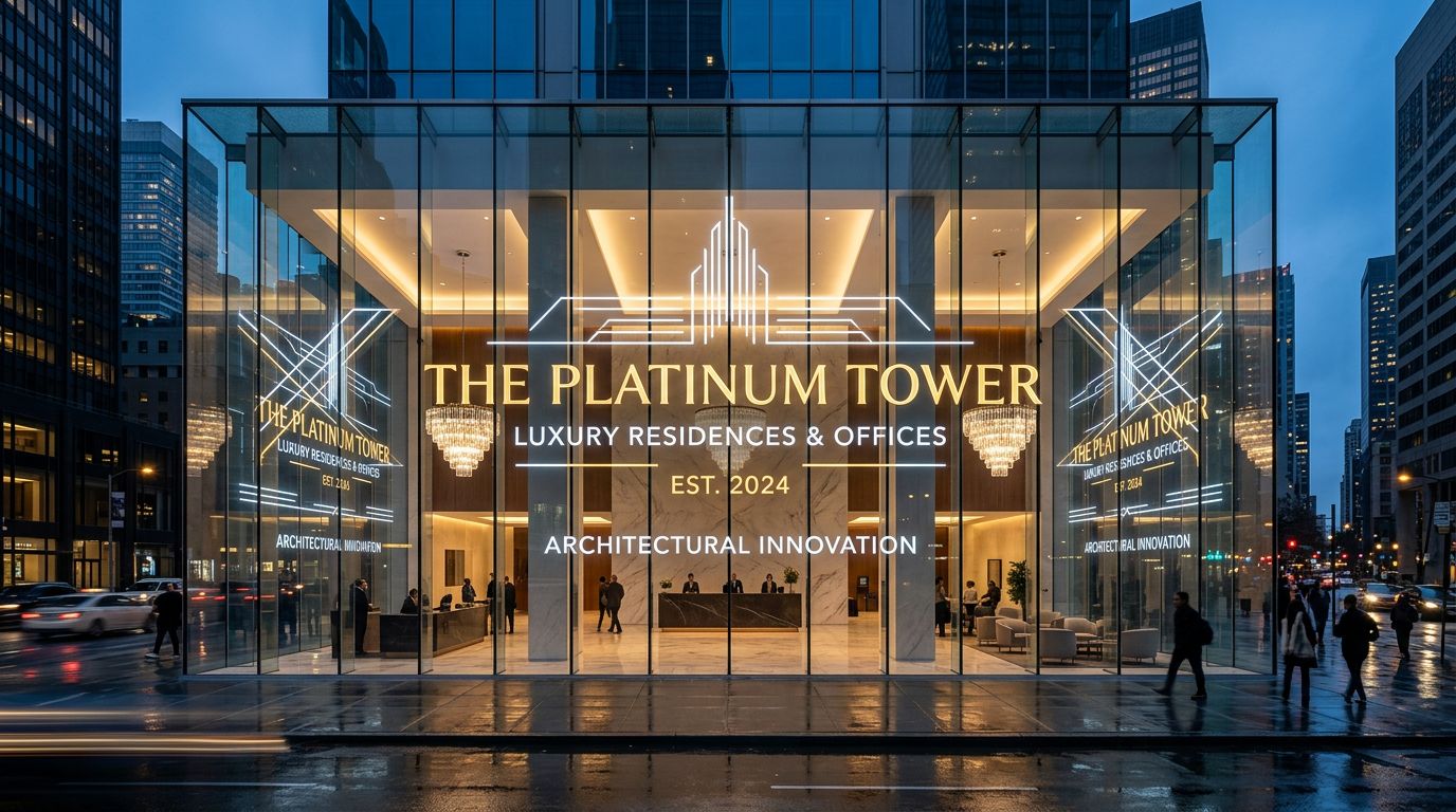 Holographic transparent LED on a luxury corporate tower glass facade