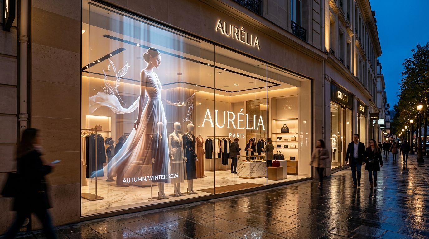 Transparent OLED on a premium fashion flagship storefront window