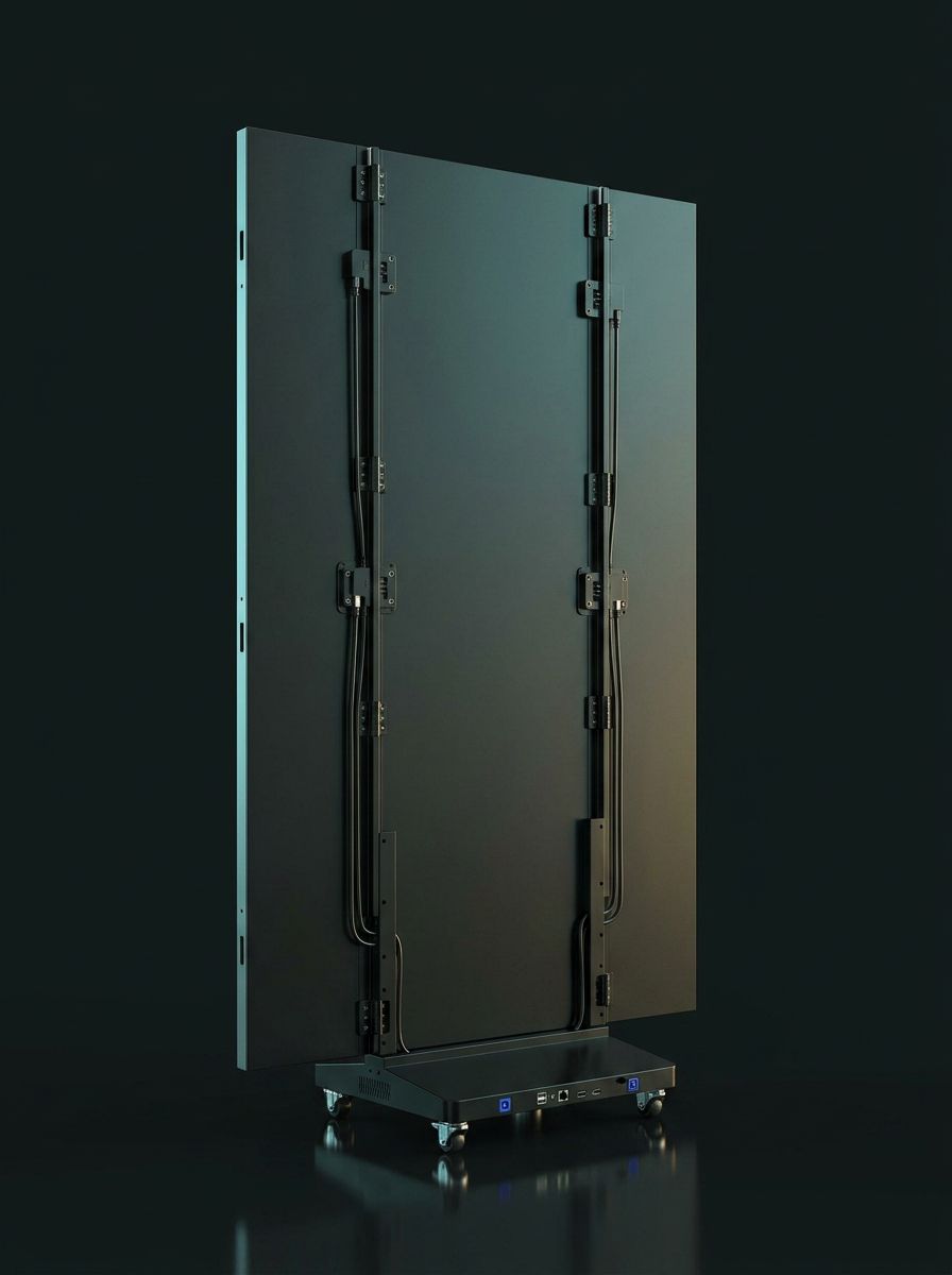 Rear view showing the hinge spine and tidy routed cabling