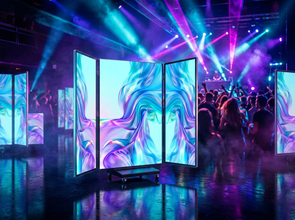 Tri-fold LED posters used at a live event stage